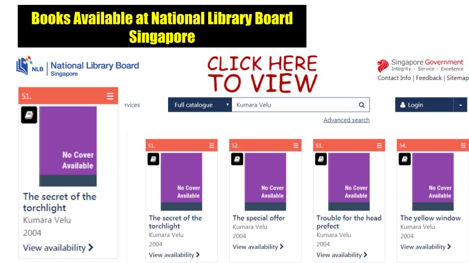 Kumara Velu Books Available at National Library Board Singapore