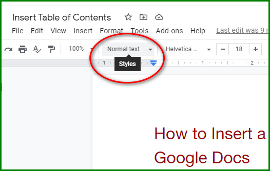 Make a Table of Contents in Google Docs - Styles