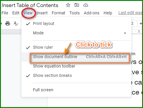 How to Show Google Docs Table of Contents On Sidebar 1