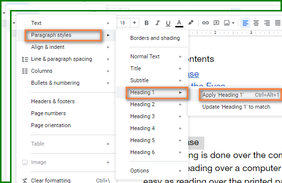 Make a Table of Contents in Google Docs - Content Levels
