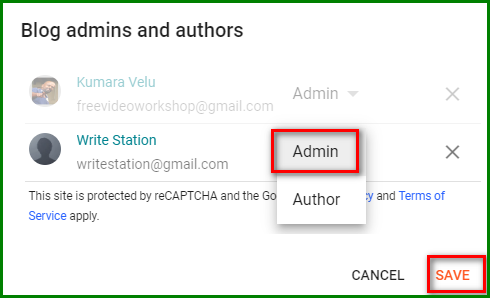 change your Blogger email address - allow admin access